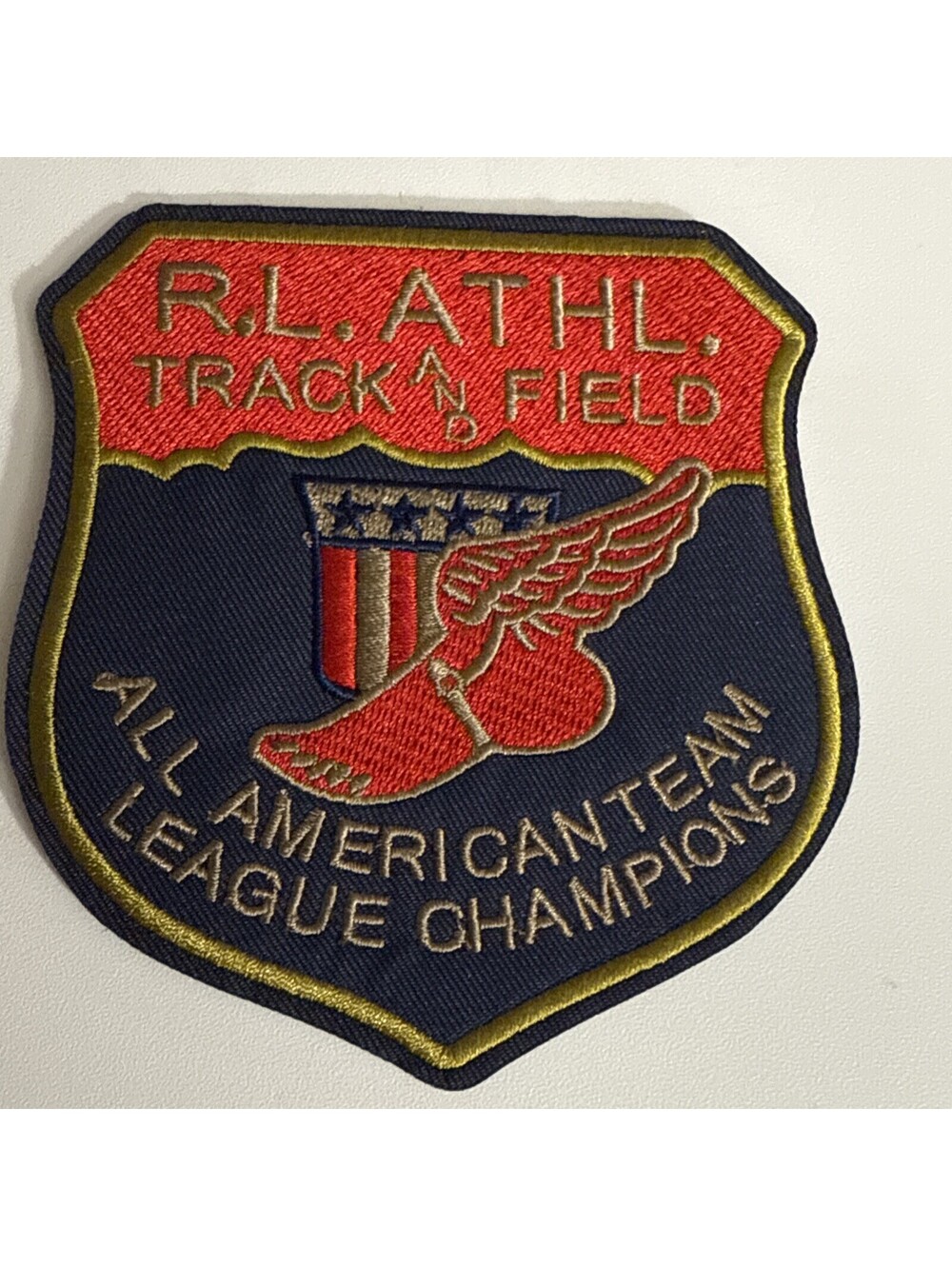 LARGE RALPH LAUREN IRON ON PATCHES RRL ATHL TRACK FIELD LEAGUE CHAMPIONS 4 IN